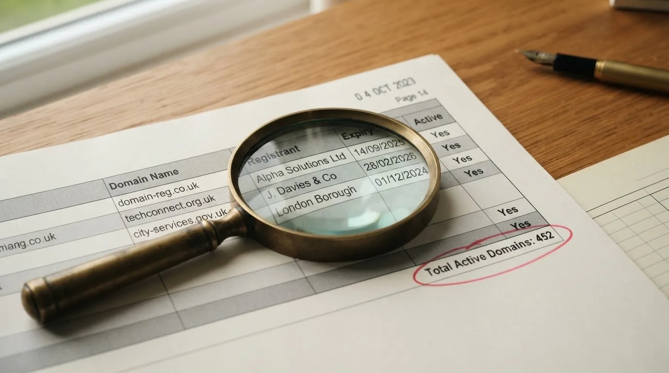 A magnifying glass rests over a printed regulatory certificate on a wooden desk.