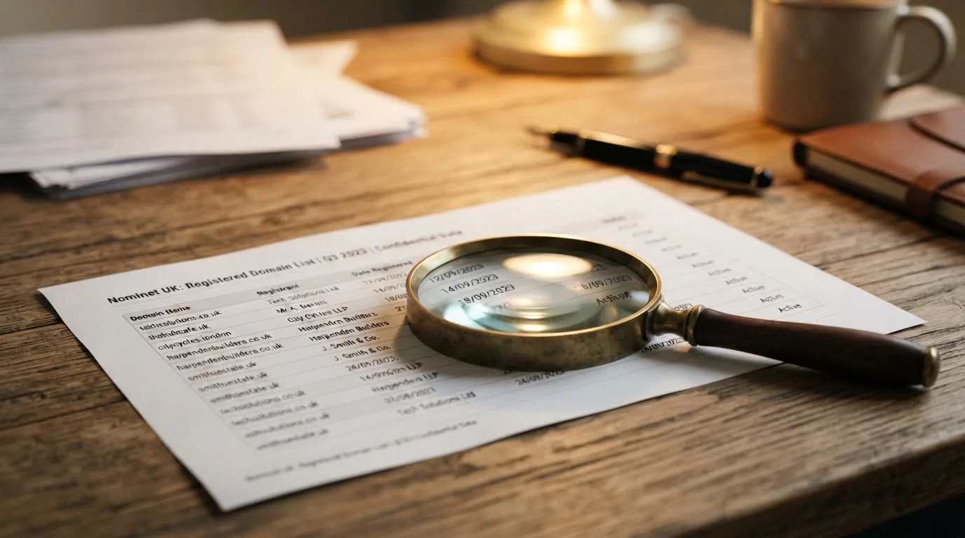 A magnifying glass rests over a printed regulatory certificate on a wooden desk.