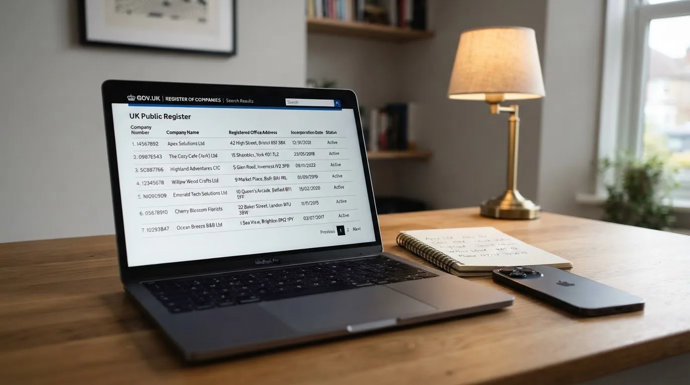 A laptop on a home desk showing a UK online casino comparison page open beside a notepad, with a mobile phone resting on a desk next to a casino app icon screen visible in a browser tab list