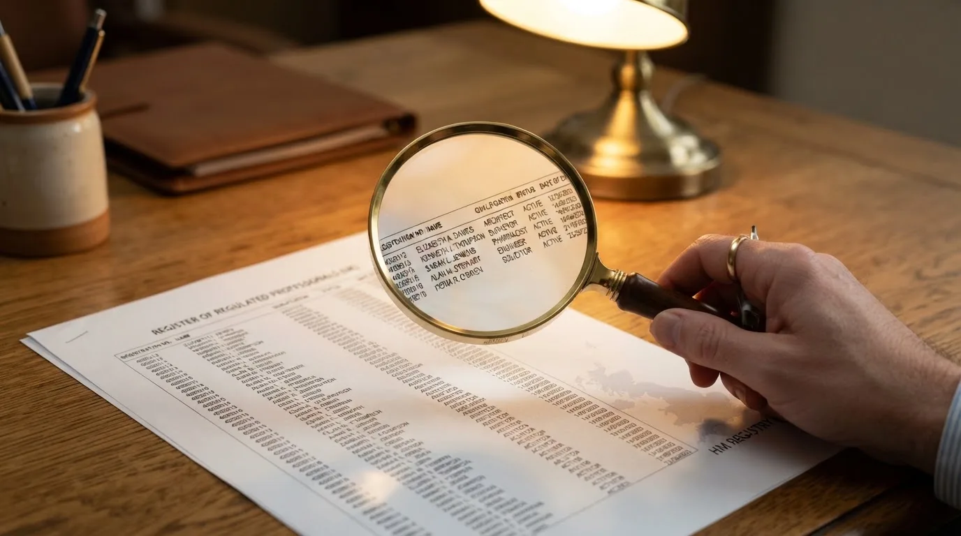 A magnifying glass held over a printed gambling licence certificate on a desk, with a UK map faintly visible in the background
